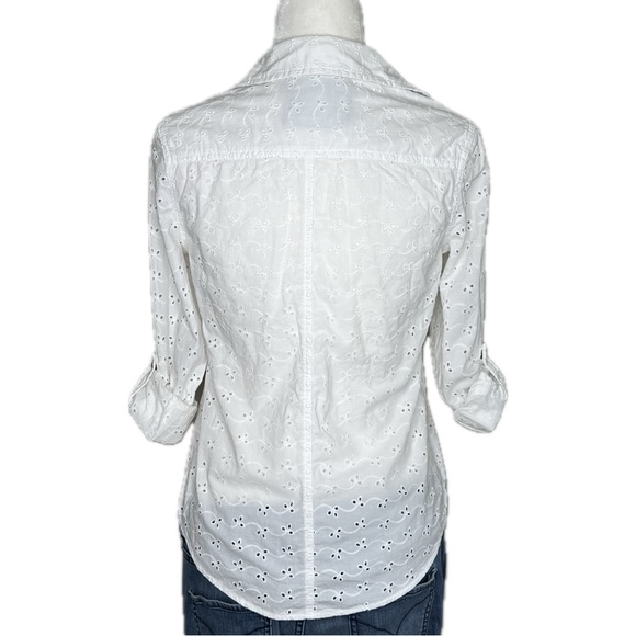Arizona Jean Co Blouse Eyelet Cotton Long Sleeve Button Up Western White XS - Picture 9 of 14